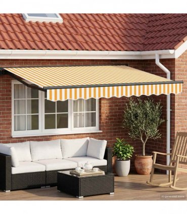 vidaXL Manual Awning 3.5 x 2 m Yellow and White Stripe 100% Polyester