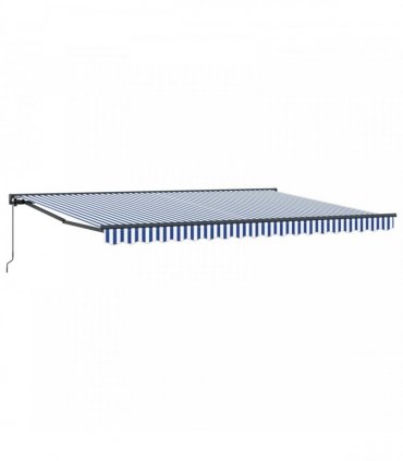 vidaXL Manual Awning 4 x 3.5 m Blue and White Stripe 100% Polyester