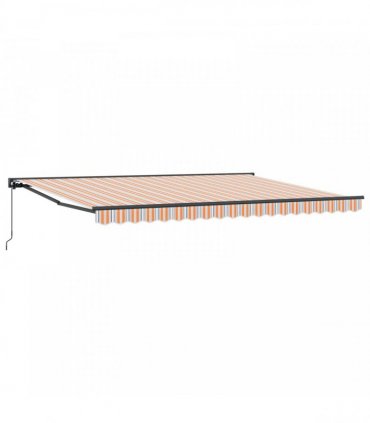 vidaXL Manual Awning 4.5 x 3.5 m Orange Grey Blue and White Stripe