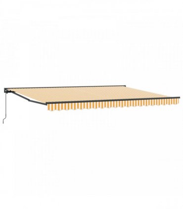 vidaXL Manual Awning 5 x 3.5 m Yellow and White Stripe 100% Polyester