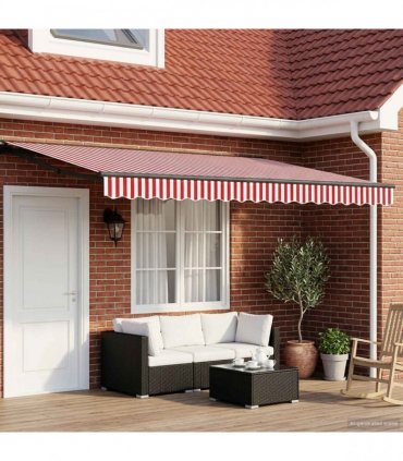vidaXL Manual Awning 5 x 3.5 m Red and White Stripe 100% Polyester