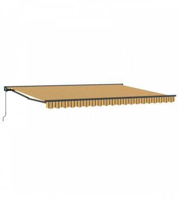 vidaXL Manual Awning 5 x 3.5 m Yellow Grey and White Stripe
