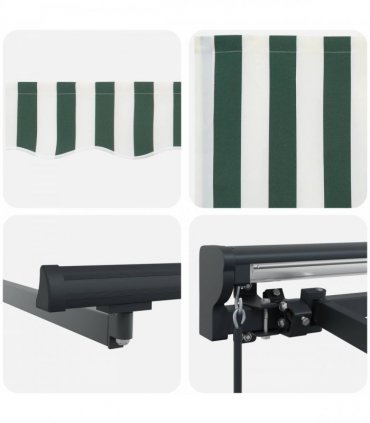 vidaXL Manual Awning 5 x 3.5 m Green and White Stripe 100% Polyester