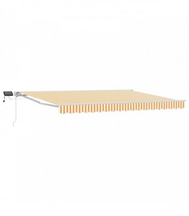 vidaXL Manual Awning with Solar LED 4 x 2 m Yellow and White Stripe