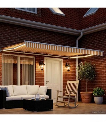 vidaXL Manual Awning with Solar LED 4 x 2 m Yellow and White Stripe