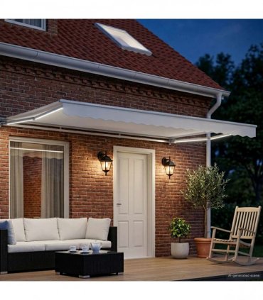 vidaXL Manual Awning with Solar LED 4 x 3.5 m White 100% Polyester