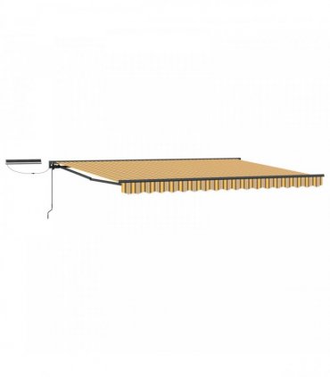 vidaXL Solar Electric Awning 5 x 3.5 m Yellow Grey and White Stripe