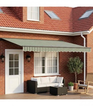 vidaXL Solar Electric Awning 5 x 3.5 m Green and White Stripe