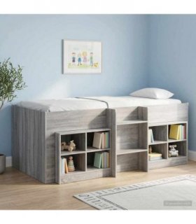 vidaXL Kids'High Bed Frame Grey Sonoma 90 x 200 cm Engineered Wood