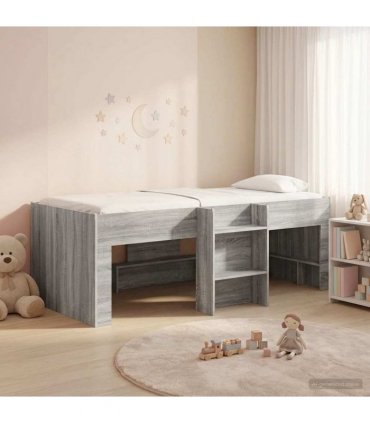 vidaXL Kids'High Bed Frame Grey Sonoma 90 x 200 cm Engineered Wood