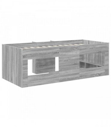 vidaXL Kids'High Bed Frame Grey Sonoma 90 x 200 cm Engineered Wood