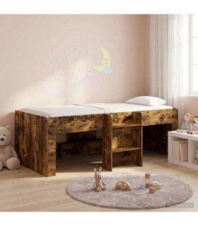 vidaXL Kids'High Bed Frame Smoked Oak 100 x 200 cm Engineered Wood
