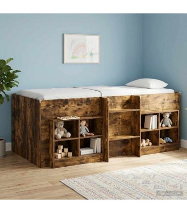 vidaXL Kids'High Bed Frame Smoked Oak 100 x 200 cm Engineered Wood