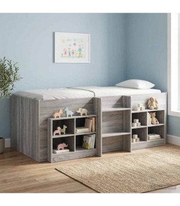 vidaXL Kids'High Bed Frame Grey Sonoma 100 x 200 cm Engineered Wood