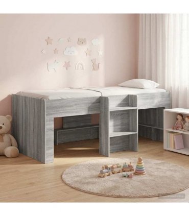 vidaXL Kids'High Bed Frame Grey Sonoma 100 x 200 cm Engineered Wood