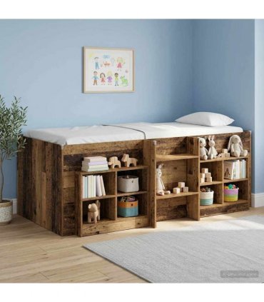 vidaXL Kids'High Bed Frame Old wood 100 x 200 cm Engineered Wood