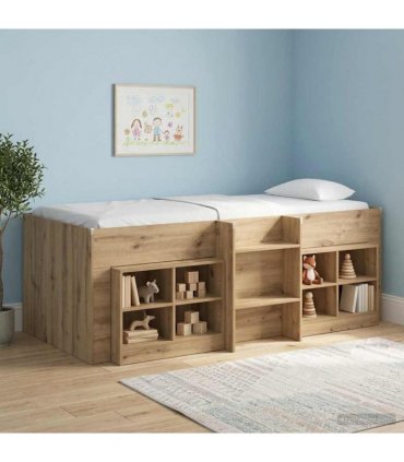 vidaXL Kids'High Bed Frame Artisan Oak 100 x 200 cm Engineered Wood