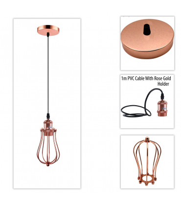 Ceiling Rose Balloon Cage Pendant Lamp Holder Light Fitting Kit Metal + PVC Rose
