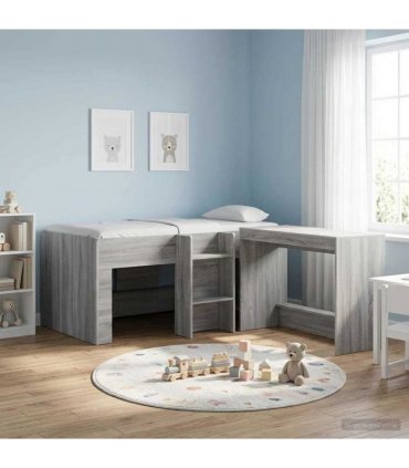 vidaXL Kids'High Bed Frame Grey Sonoma 80 x 160 cm Engineered Wood