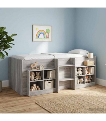 vidaXL Kids'High Bed Frame Grey Sonoma 90 x 190 cm Engineered Wood
