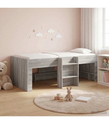 vidaXL Kids'High Bed Frame Grey Sonoma 90 x 190 cm Engineered Wood
