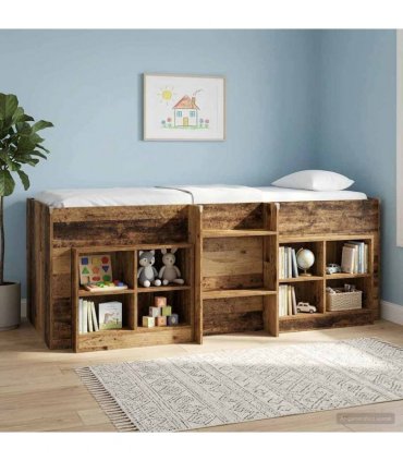 vidaXL Kids'High Bed Frame Old wood 90 x 190 cm Engineered Wood