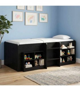 vidaXL Kids'High Bed Frame Black Oak 75 x 190 cm Engineered Wood