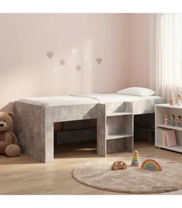 vidaXL Kids'High Bed Frame Concrete Grey 75 x 190 cm Engineered Wood
