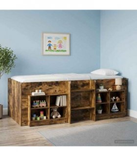 vidaXL Kids'High Bed Frame Smoked Oak 75 x 190 cm Engineered Wood
