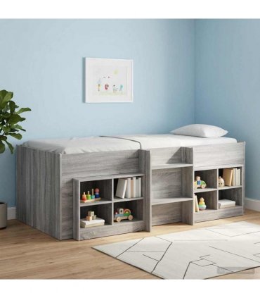 vidaXL Kids'High Bed Frame Grey Sonoma 75 x 190 cm Engineered Wood