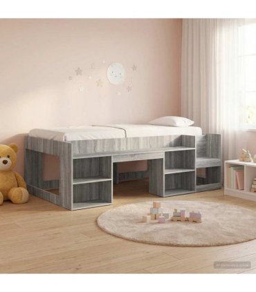 vidaXL Kids'Bed Frame Grey Sonoma 90 x 200 cm Engineered Wood