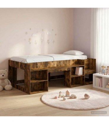 vidaXL Kids'Bed Frame Smoked Oak 100 x 200 cm Engineered Wood