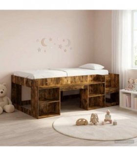 vidaXL Kids'Bed Frame Smoked Oak 90 x 190 cm Engineered Wood