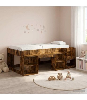vidaXL Kids'Bed Frame Smoked Oak 90 x 190 cm Engineered Wood