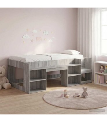 vidaXL Kids'Bed Frame Grey Sonoma 90 x 190 cm Engineered Wood