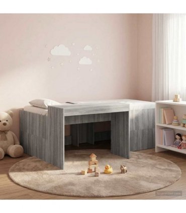 vidaXL Kids'High Bed Frame with Desk Grey Sonoma 80 x 200 cm