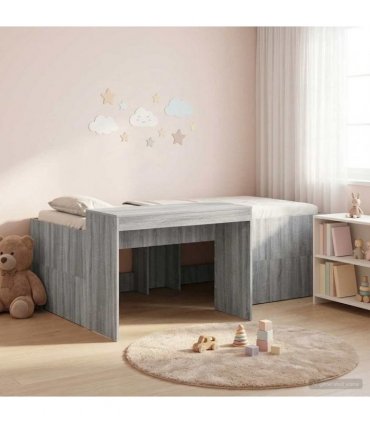 vidaXL Kids'High Bed Frame with Desk Grey Sonoma 90 x 200 cm