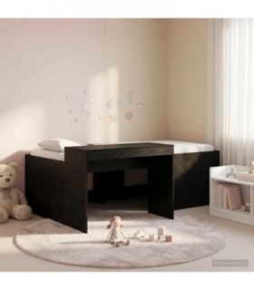 vidaXL Kids'High Bed Frame with Desk Black 98.5 x 203 cm