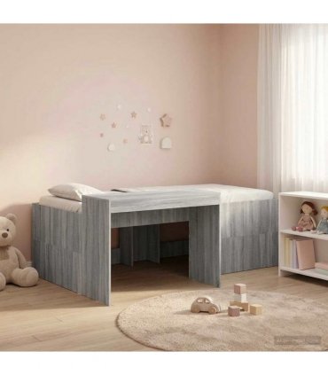 vidaXL Kids'High Bed Frame with Desk Grey Sonoma 98.5 x 203 cm