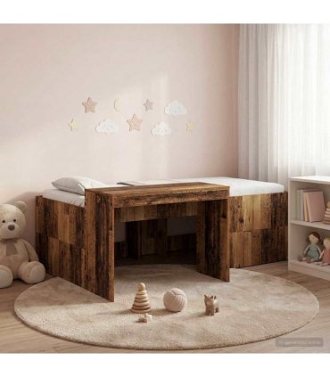 vidaXL Kids'High Bed Frame with Desk Old wood 100 x 200 cm