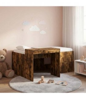 vidaXL Kids'High Bed Frame with Desk Smoked Oak 80 x 160 cm