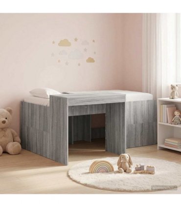 vidaXL Kids'High Bed Frame with Desk Grey Sonoma Engineered Wood