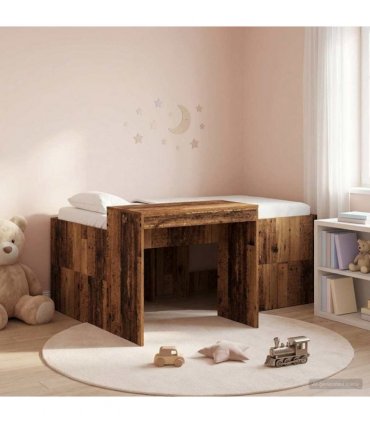 vidaXL Kids'High Bed Frame with Desk Old Wood Engineered Wood