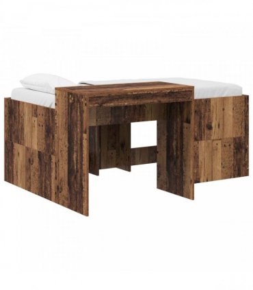 vidaXL Kids'High Bed Frame with Desk Old Wood Engineered Wood