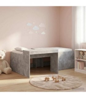 vidaXL Kids'High Bed Frame with Desk Concrete Grey 75 x 190 cm