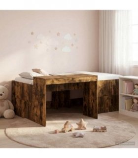 vidaXL Kids'High Bed Frame with Desk Smoked Oak 75 x 190 cm