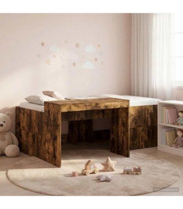 vidaXL Kids'High Bed Frame with Desk Smoked Oak 75 x 190 cm