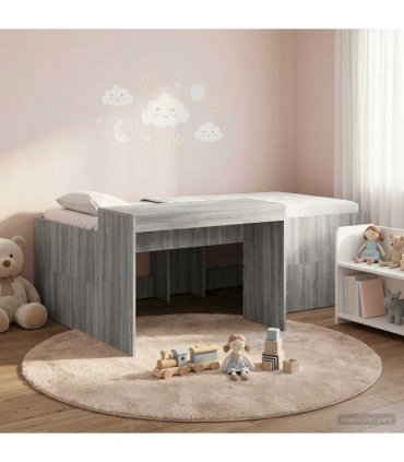 vidaXL Kids'High Bed Frame with Desk Grey Sonoma 75 x 190 cm