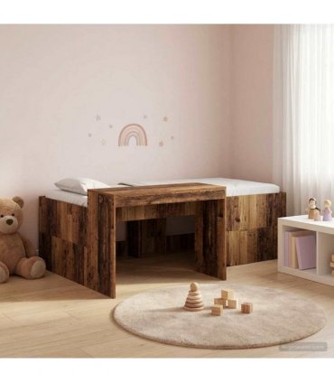 vidaXL Kids'High Bed Frame with Desk Old wood 75 x 190 cm