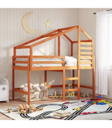 vidaXL Loft Bed Frame Wax Brown 90 x 190 cm Solid Pine Wood